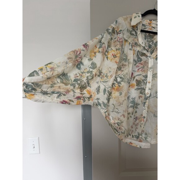 Anthropologie Pilcro Batwing Yoke Blouse Ivory Floral Combo Size Medium - Picture 6 of 10